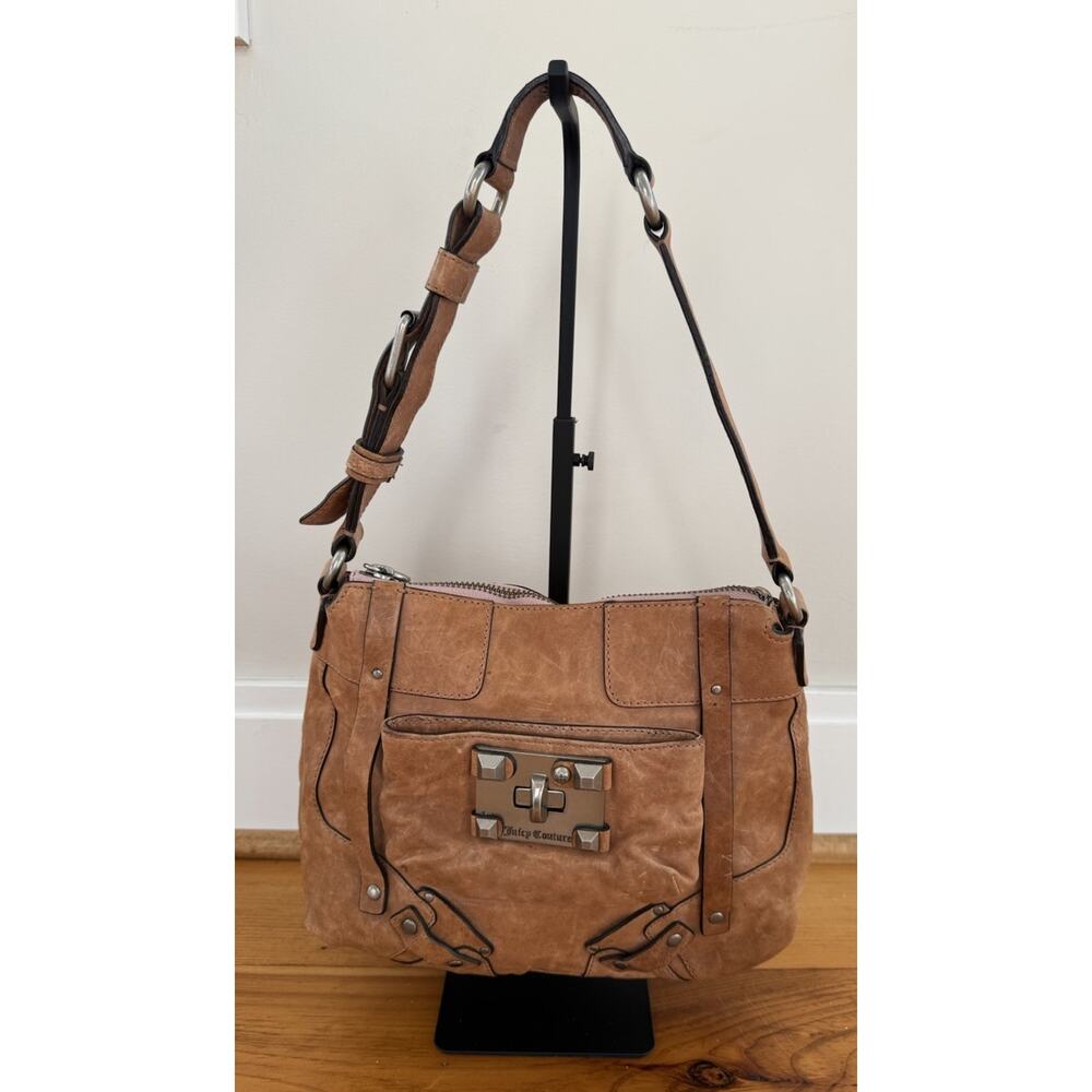 VTG Y2K Juicy Couture Brown Distressed Leather Purse Hobo Shoulder Bag 90’s Boho